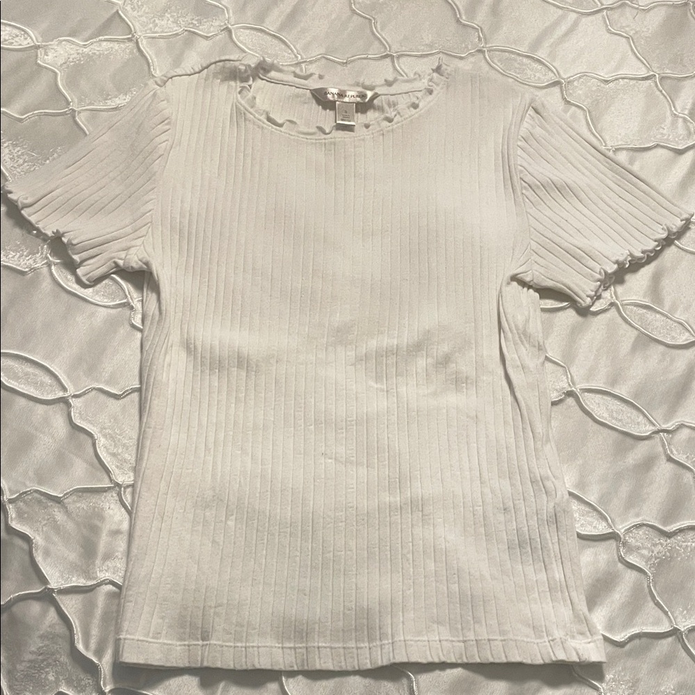 Banana Republic White Ribbed Short Sleeve Top